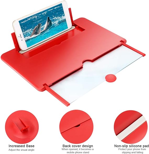 3D Magnifier Mobile Screen Amplifier with Foldable Phone Stand | 2X–4X HD Screen Enlarger | Portable Hands-Free Mobile Screen Magnifier for Movies, Videos & Reading