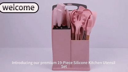 19 Pcs Kitchen Knife and Utensil Set with Cutting Board, Scissors, and Storage Base