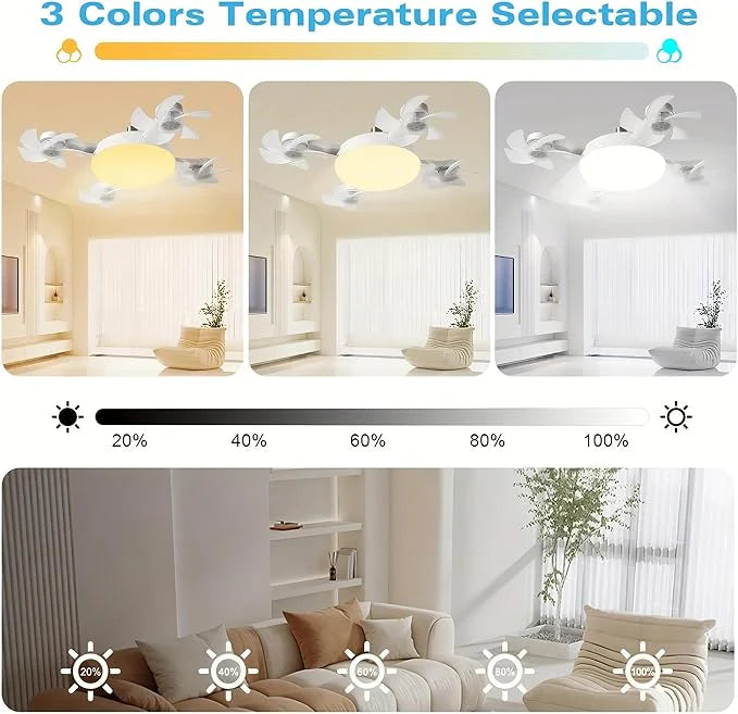 F4+ Ceiling Fan with LED Light, Remote Control, E27 Base, 3 Color Modes, 2000 Lumens