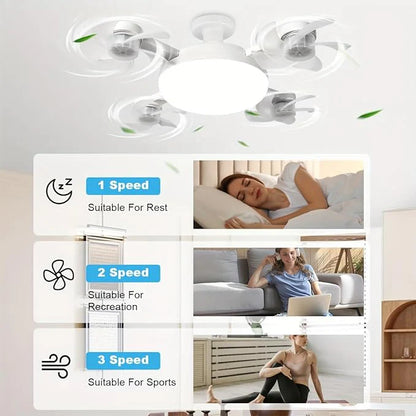 F4+ Ceiling Fan with LED Light, Remote Control, E27 Base, 3 Color Modes, 2000 Lumens