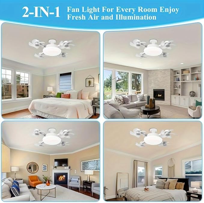 F4+ Ceiling Fan with LED Light, Remote Control, E27 Base, 3 Color Modes, 2000 Lumens