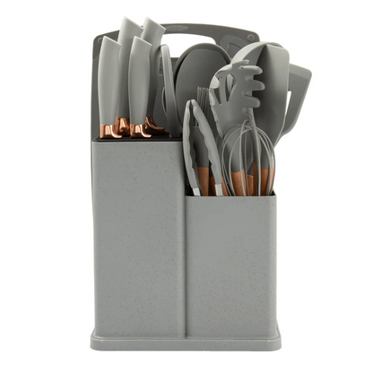 19 Pcs Kitchen Knife and Utensil Set with Cutting Board, Scissors, and Storage Base