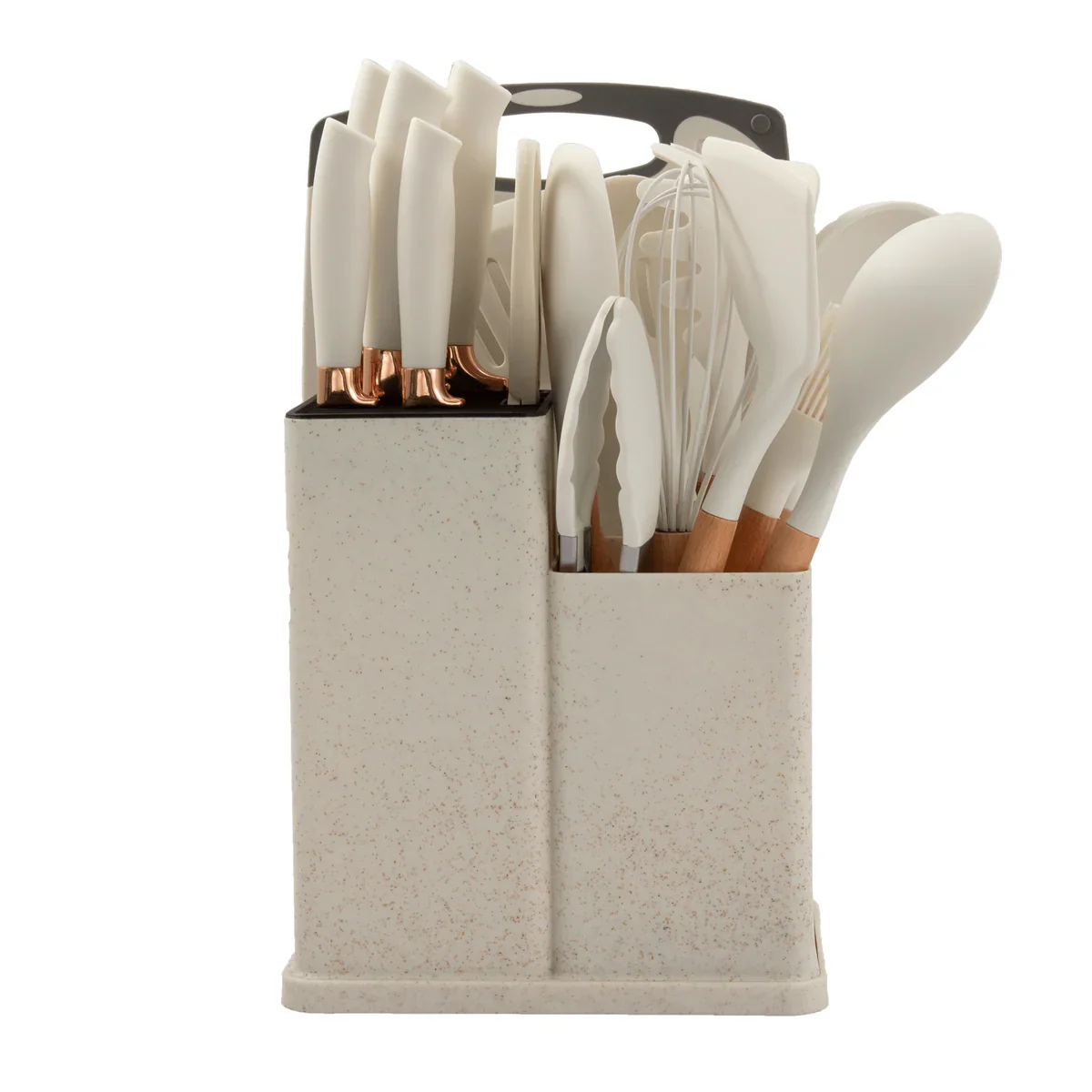 19 Pcs Kitchen Knife and Utensil Set with Cutting Board, Scissors, and Storage Base
