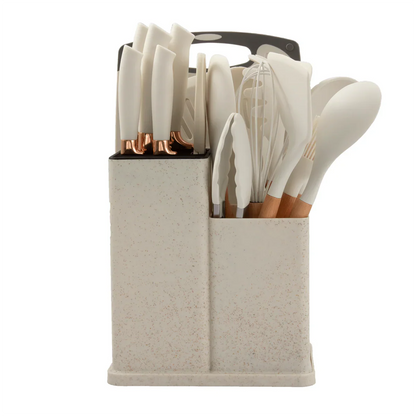 19 Pcs Kitchen Knife and Utensil Set with Cutting Board, Scissors, and Storage Base